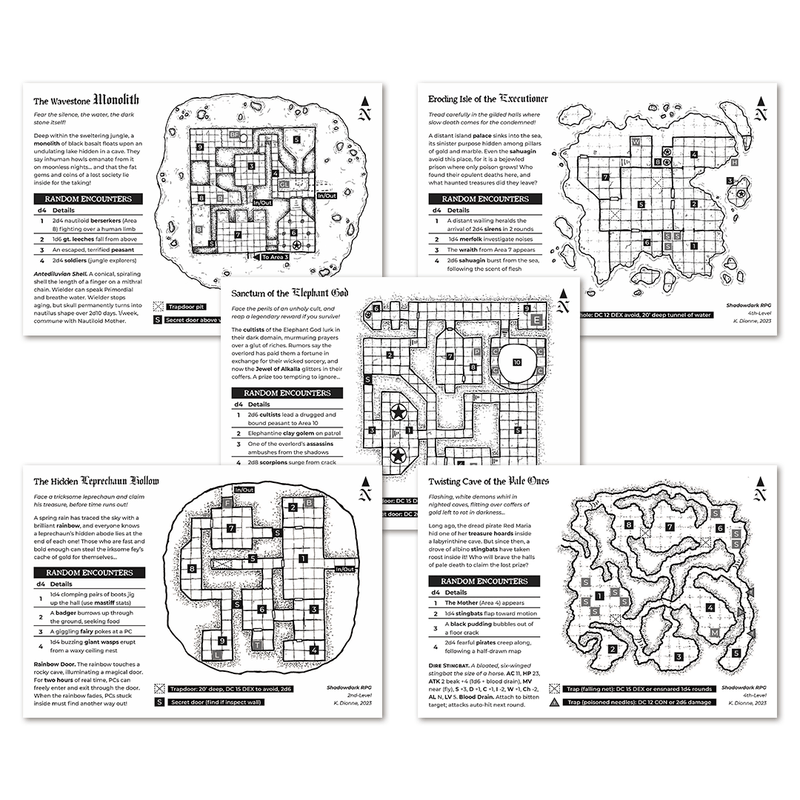 Five Mini-Adventure Cards, Print + PDF (Shadowdark) - The Arcane Library