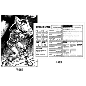 12 Premade 1st-Level Character Cards, Print + PDF (Shadowdark)