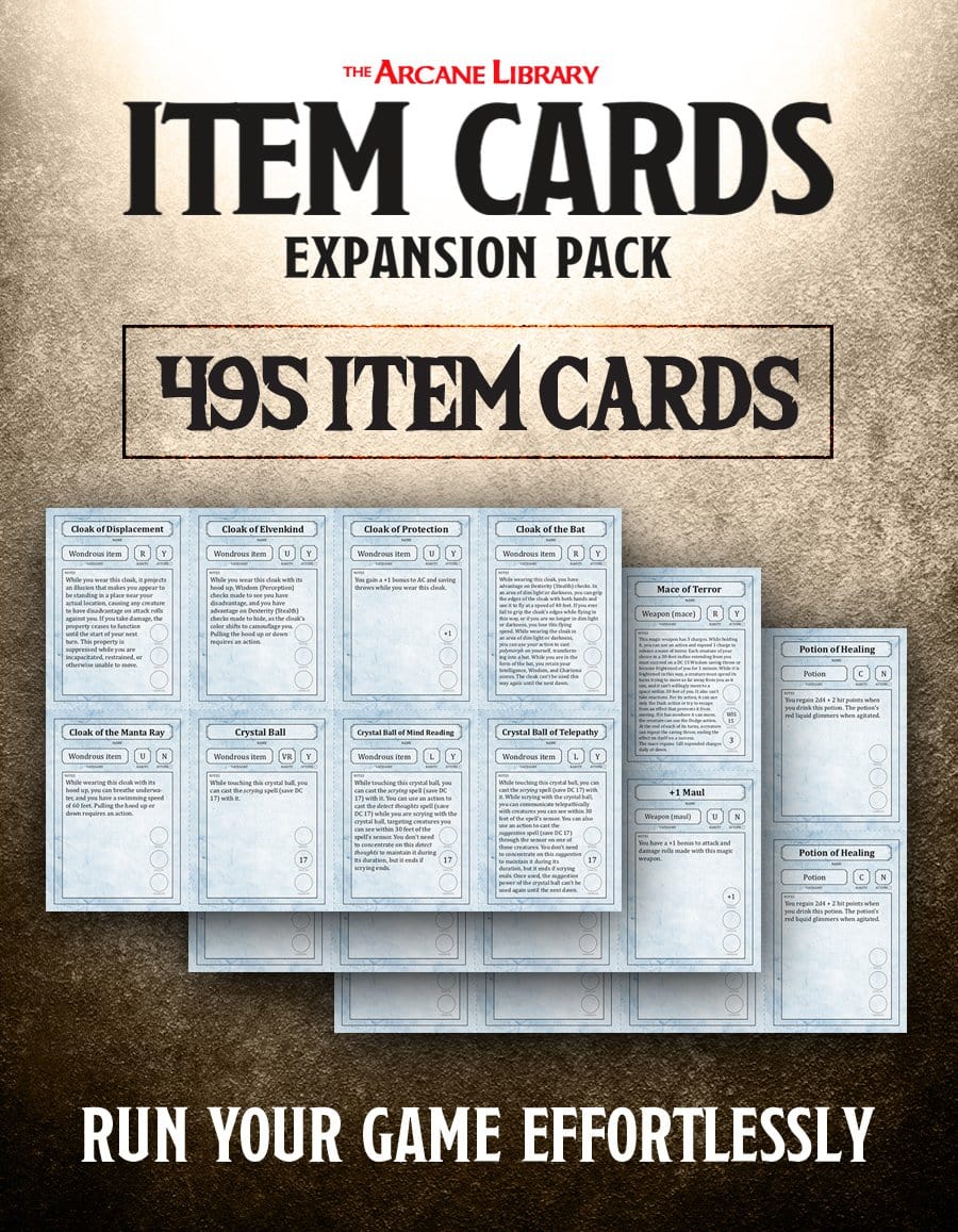 Item Cards Expansion Pack 495 PreFilled Magic Items (5E PDF) The