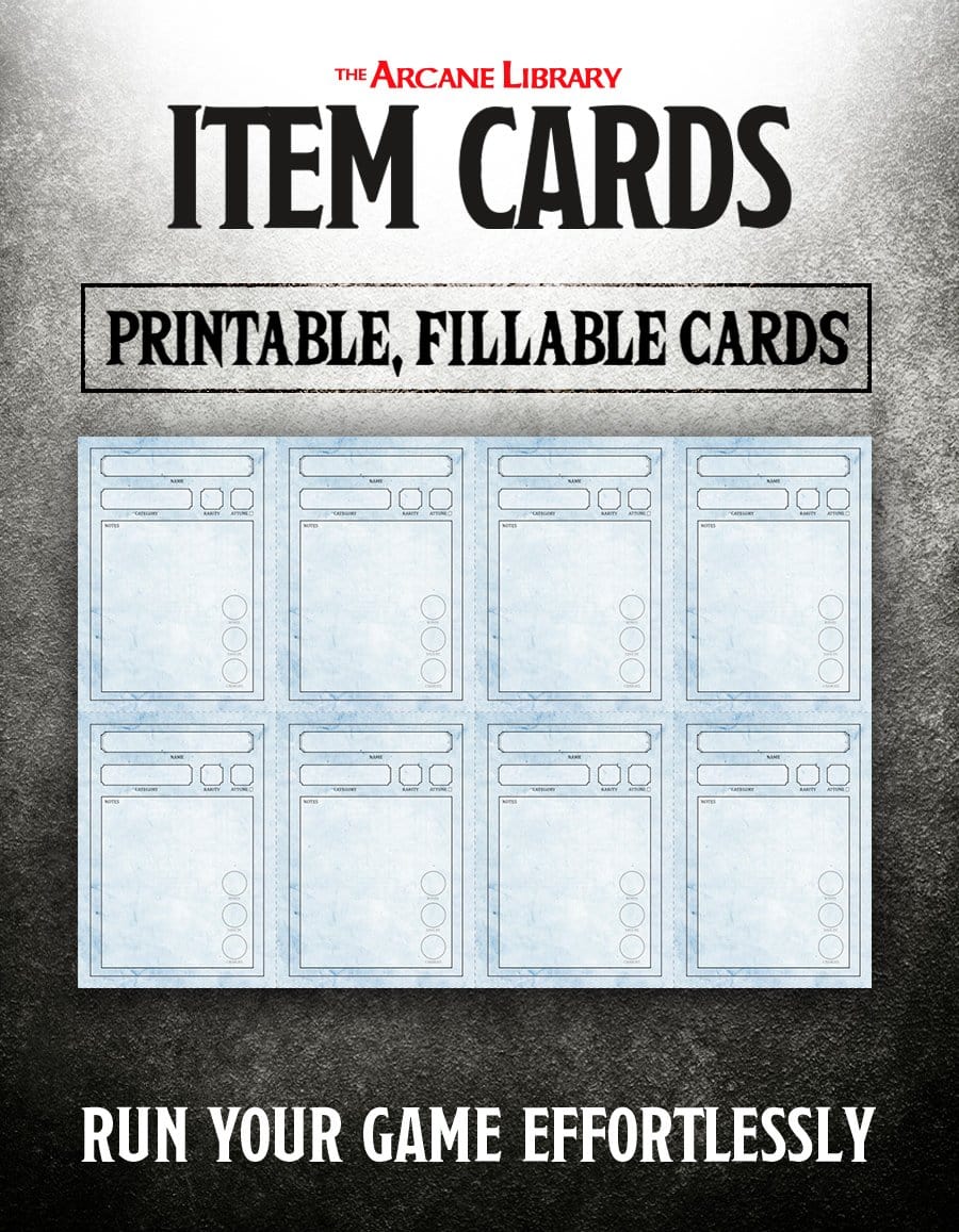 Fillable Item Cards (5E PDF) The Arcane Library