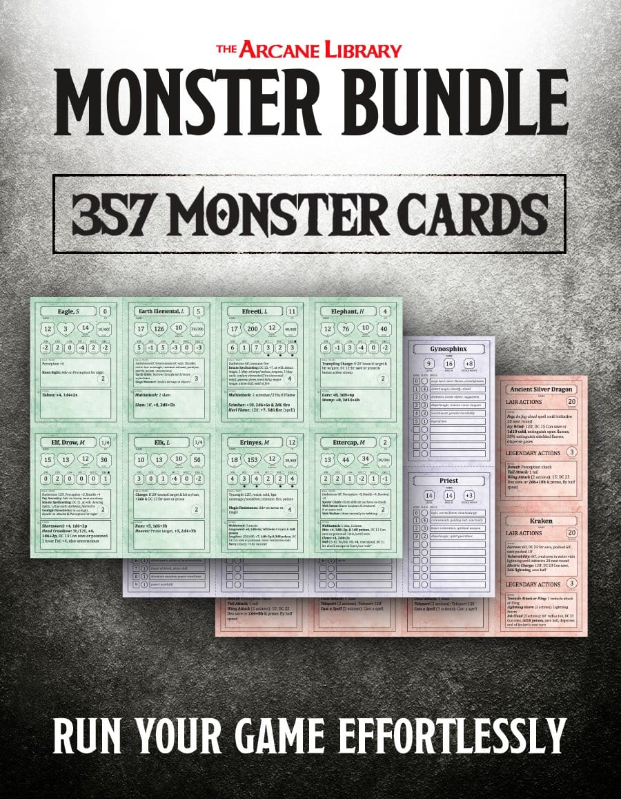 Monster Bundle: 357 Pre-Filled Monster Cards (5E - PDF)