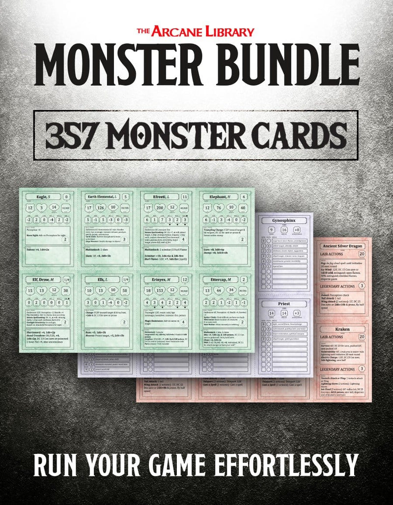Monster Bundle: 357 Pre-Filled Monster Cards (5E - PDF) - The Arcane Library