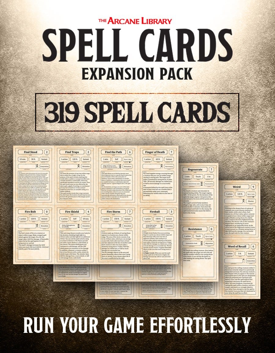 Spell Cards Expansion Pack: 319 Pre-Filled Spells (5E - PDF)