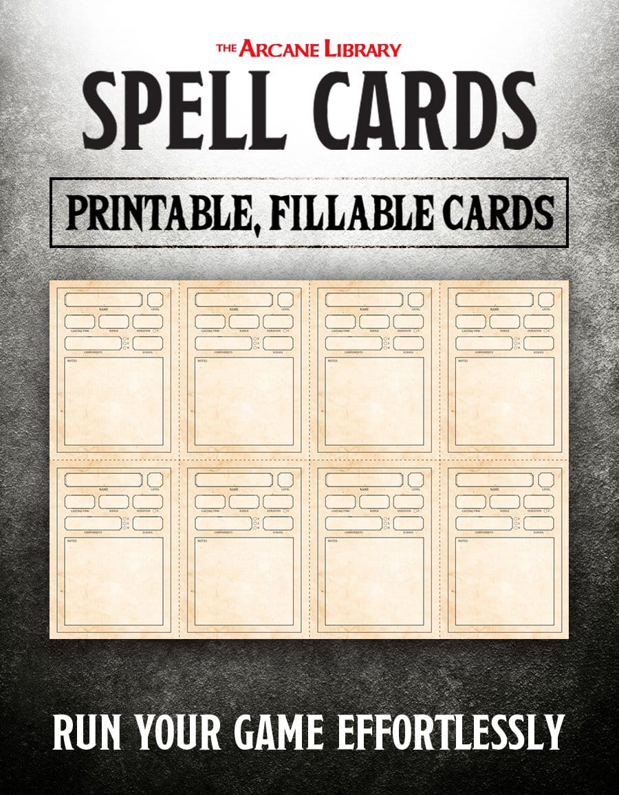 Fillable Spell Cards (5E - PDF)