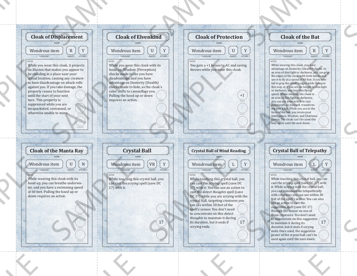 Item Cards Expansion Pack: 495 Pre-Filled Magic Items (5E - PDF)