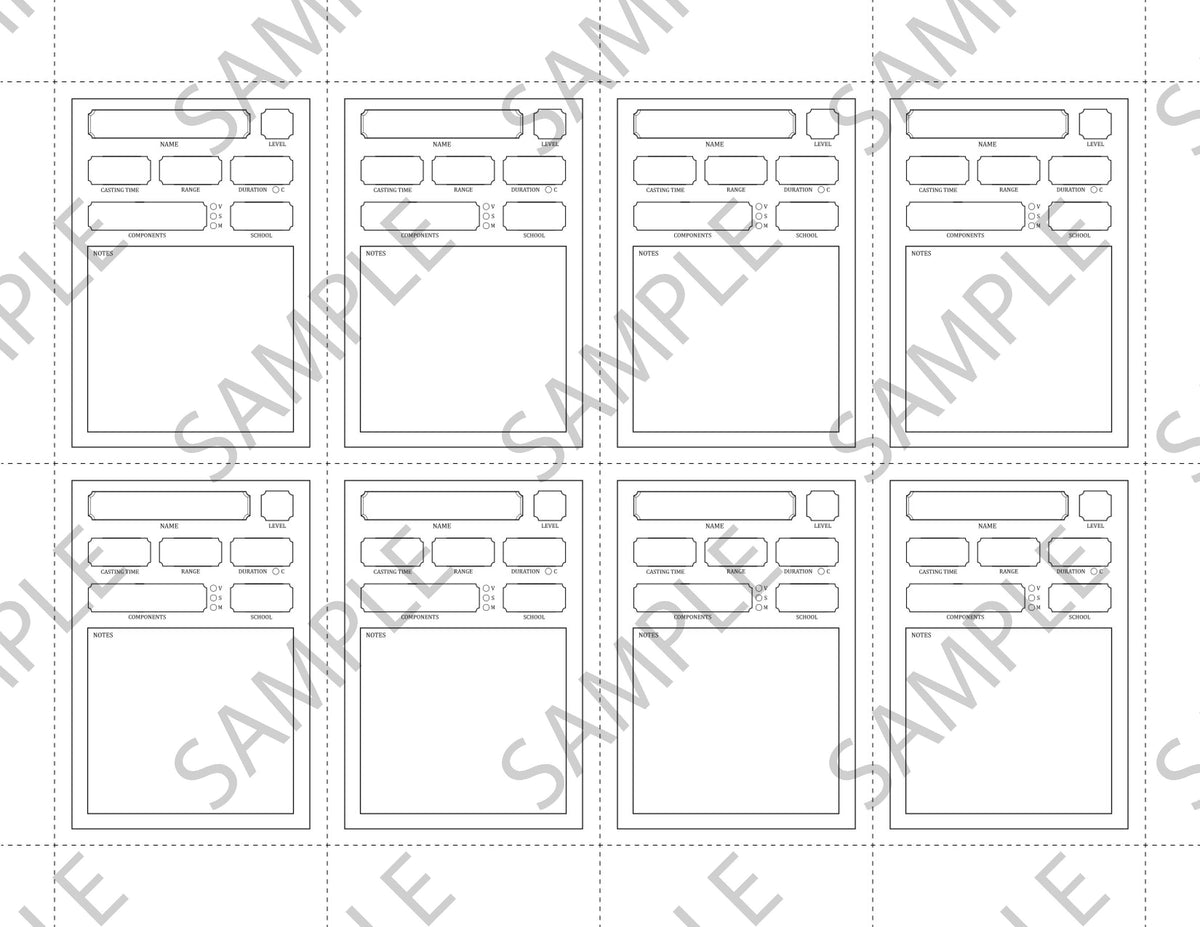 Fillable Spell Cards (5E - PDF)