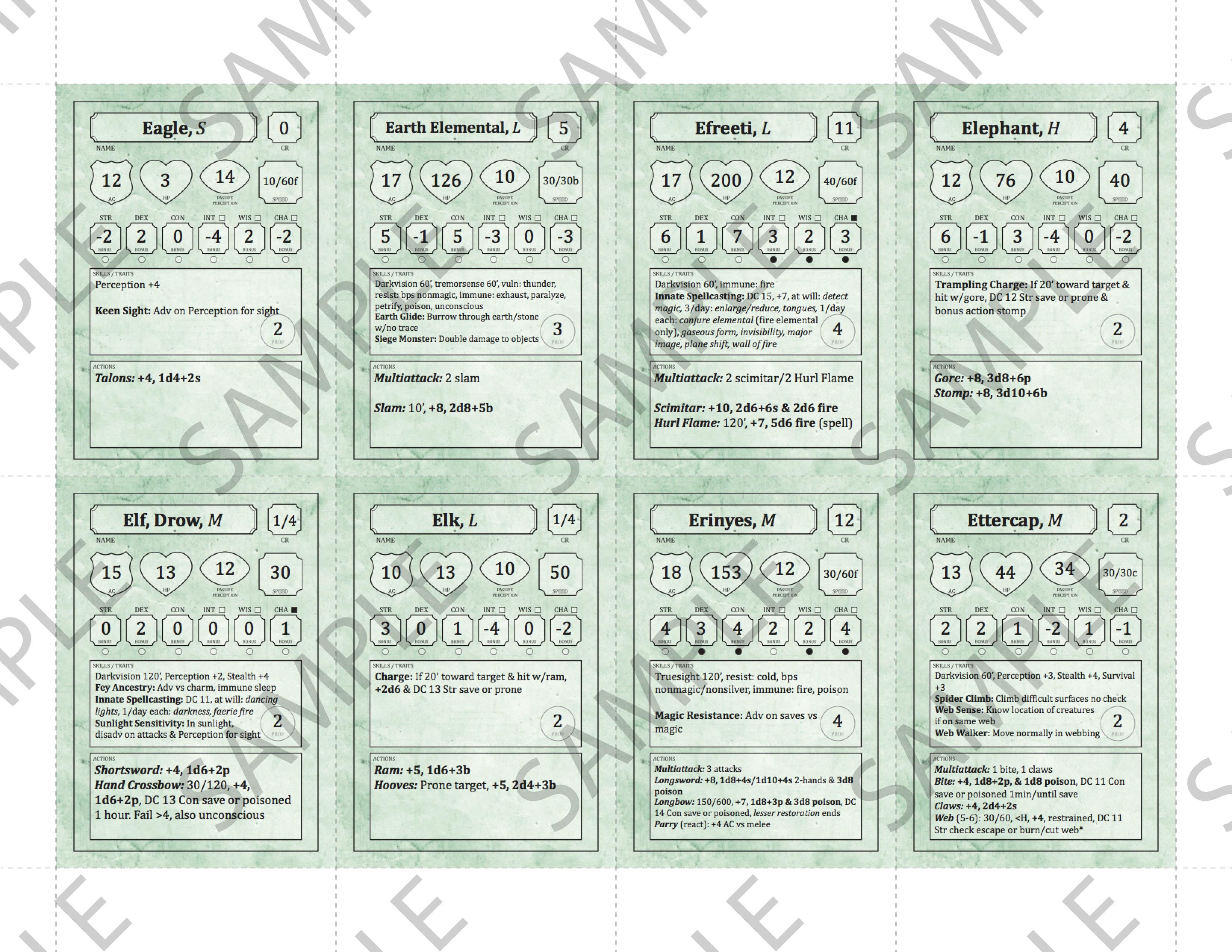 Monster Bundle 357 PreFilled Monster Cards (5E) The Arcane Library