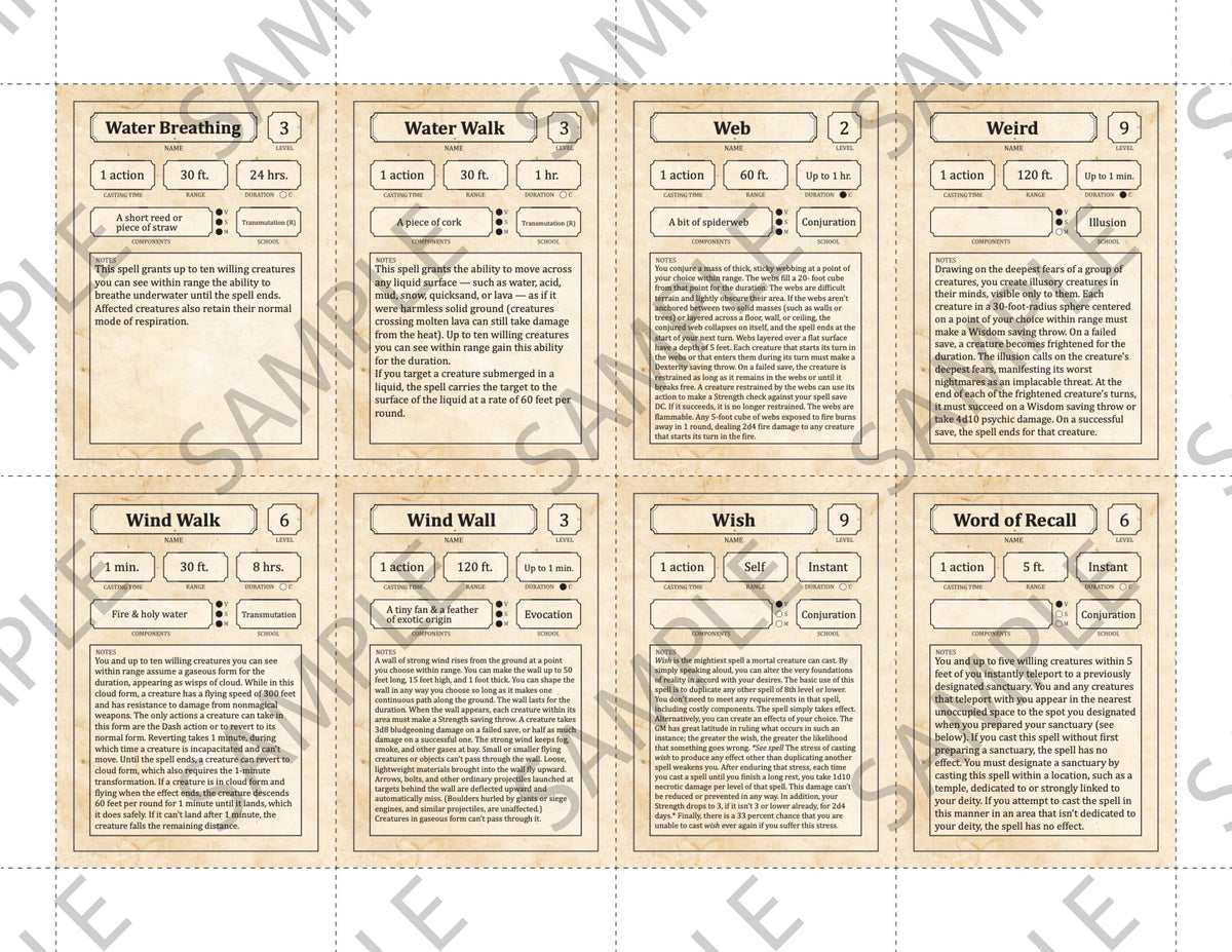 Spell Cards Expansion Pack: 319 Pre-Filled Spells (5E - PDF)