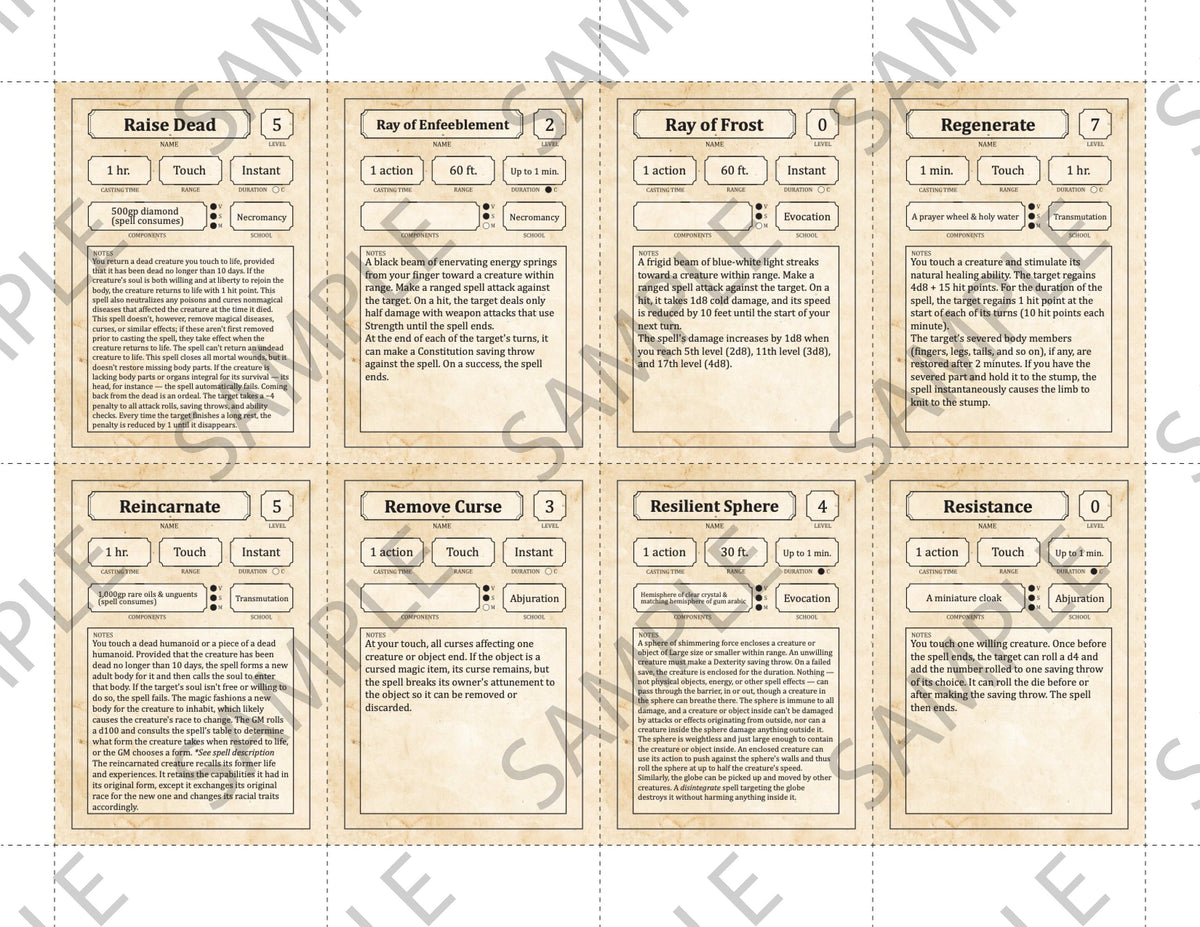 Spell Cards Expansion Pack: 319 Pre-Filled Spells (5E - PDF)