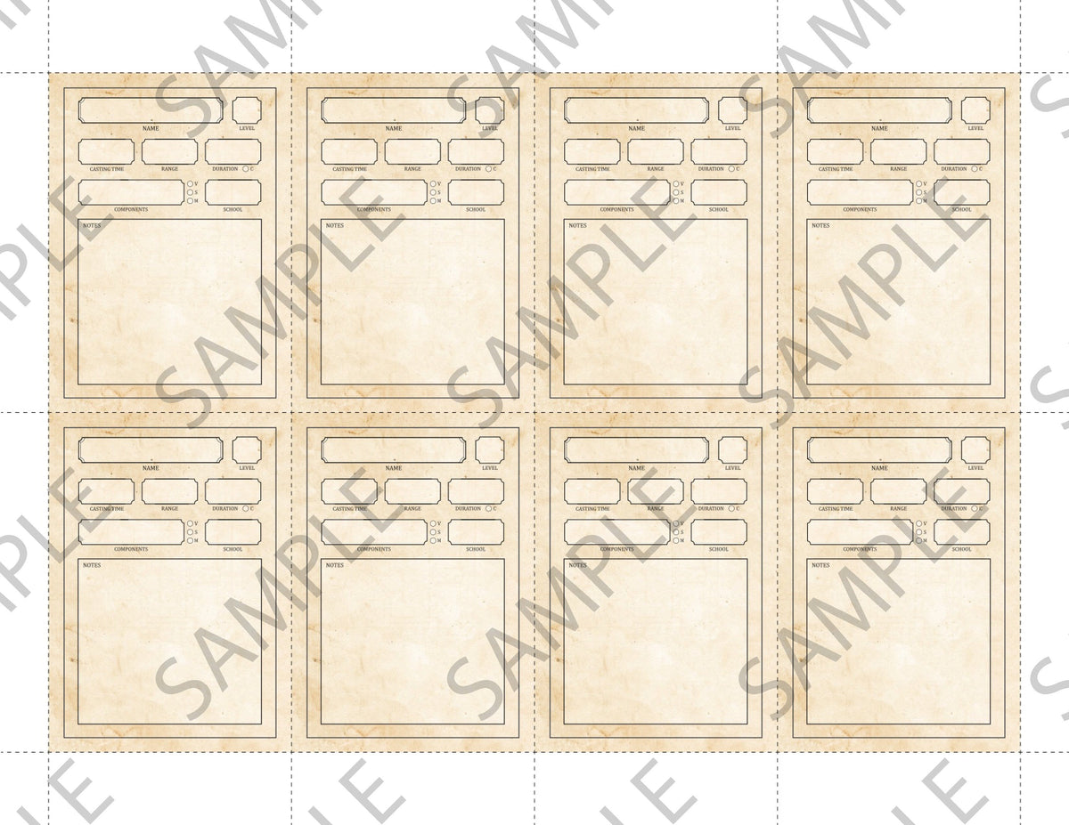Fillable Spell Cards (5E - PDF)